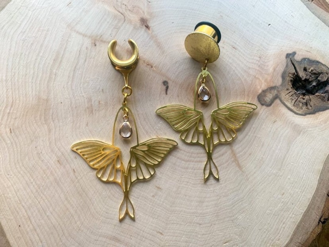 6g 4mm 1 3/16 30mm Gold Brass Moth With Clear Jewel Saddles Hiders Drop