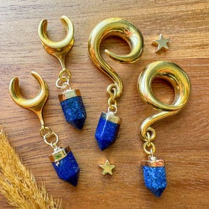 6g (4mm) - 1 3/16 (30mm) Lapis Lazuli Spike Saddles Hooks Drop Dangle Earrings Gauges/Earplugs Plugs