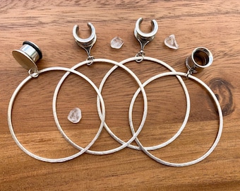 6g (4mm) - 1 3/16 (30mm) Large Silver Lightweight Hoop Drop Dangle Earrings Gauges/Earplugs Hider Plugs