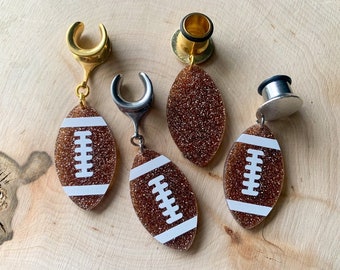 4g (5mm) - 1 3/16 (30mm) Gold or Silver Football Saddles Hiders Drop Dangle Earrings Gauges/Earplugs Plugs