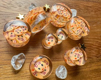 0g (8mm) - 11/16 (18mm) "Reindeer Cheer" Acrylic Plugs with Reindeer Double Flare Plugs Gauges