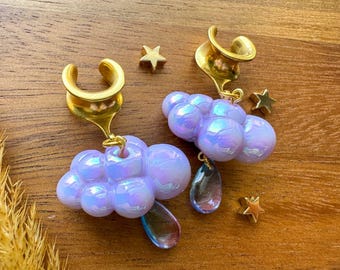 2g (6mm) - 1 3/16 (30mm) Light Purple & Gold Iridescent Raincloud Saddles Drop Dangle Earrings Gauges/Earplugs Plugs