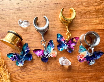 6 g (4 mm) - 1 3/16 (30 mm) Pendientes colgantes acrílicos con diseño de mariposas en acuarela, dilatadores/tapones para las orejas