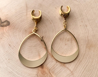 2g (6mm) - 1 3/16 (30mm) 18k Gold Plated Tear Hoop Saddles Drop Dangle Earrings Gauges/Earplugs Plugs