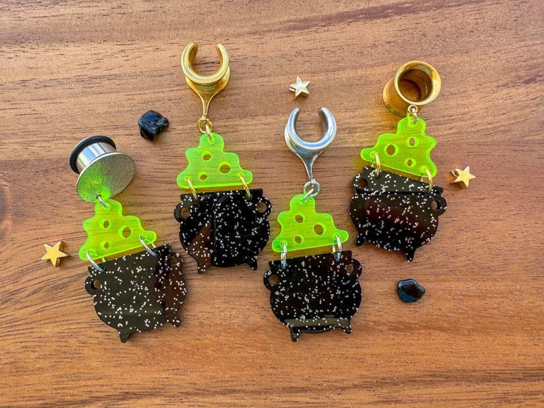 8g 3mm 1 3/16 30mm Bubbling Cauldron Drop Dangle Earrings Gauges