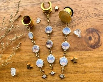 6g (4mm) - 1 3/16 (30mm) Gold 'Stargazer Skies' Saddles Hiders Drop Dangle Earrings Gauges/Earplugs Plugs