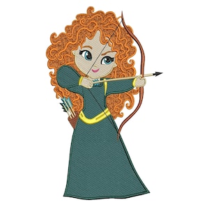 Disegno per ricamo a macchina. Merida. Coraggiosa.