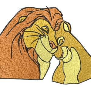 Diseño de bordado a máquina. El Rey León Simba. Simba y Nala.