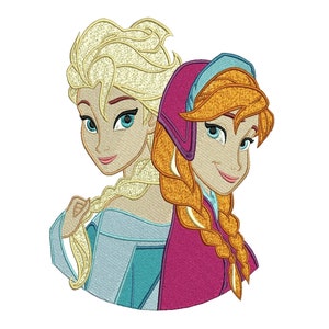 Machine embroidery design. Princess Elsa And Anna. Frozen