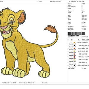 Machine Embroidery Design. Simba Standing Position. the Lion Cub King ...