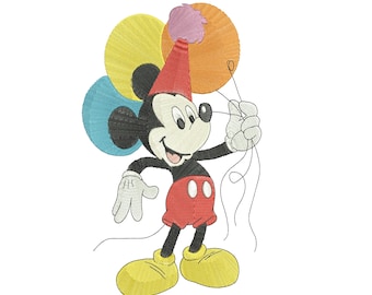 Diseño de bordado a máquina. Ratón. Ratón con globos.