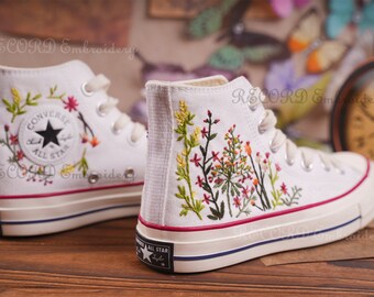 Custom Converse Embroidered Shoes,1970s Converse Chuck Taylor,Converse Custom Small Flower/Small Flower Embroidery