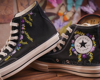 Custom Converse Embroidered Shoes,1970s Converse Chuck Taylor,Converse Custom Small Flower/Small Flower Embroidery