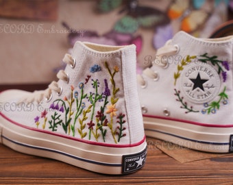 Custom Converse Embroidered Shoes,1970s Converse Chuck Taylor,Converse Custom Small Flower/Small Flower Embroidery