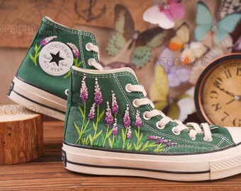 Custom Converse Embroidered Shoes,1970s Converse Chuck Taylor,Converse Custom Small Flower/Small Flower Embroidery