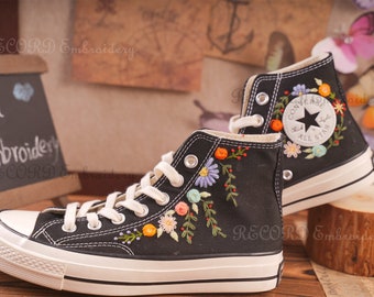 Custom Converse Embroidered Shoes,1970s Converse Chuck Taylor,Converse Custom Small Flower/Small Flower Embroidery