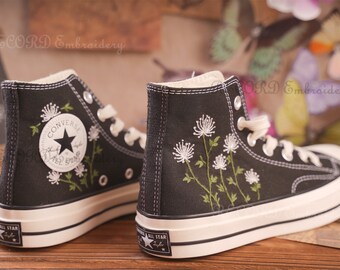 Custom Converse Embroidered Shoes,1970s Converse Chuck Taylor,Converse Custom Small Flower/Small Flower Embroidery