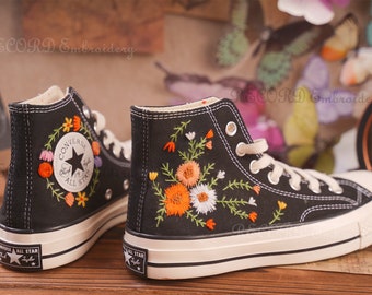 Custom Converse Embroidered Shoes,1970s Converse Chuck Taylor,Converse Custom Small Flower/Small Flower Embroidery