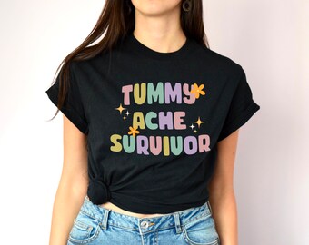 Tummy Ache Survivor T-Shirt: Floral Pastel Mental Health Tee