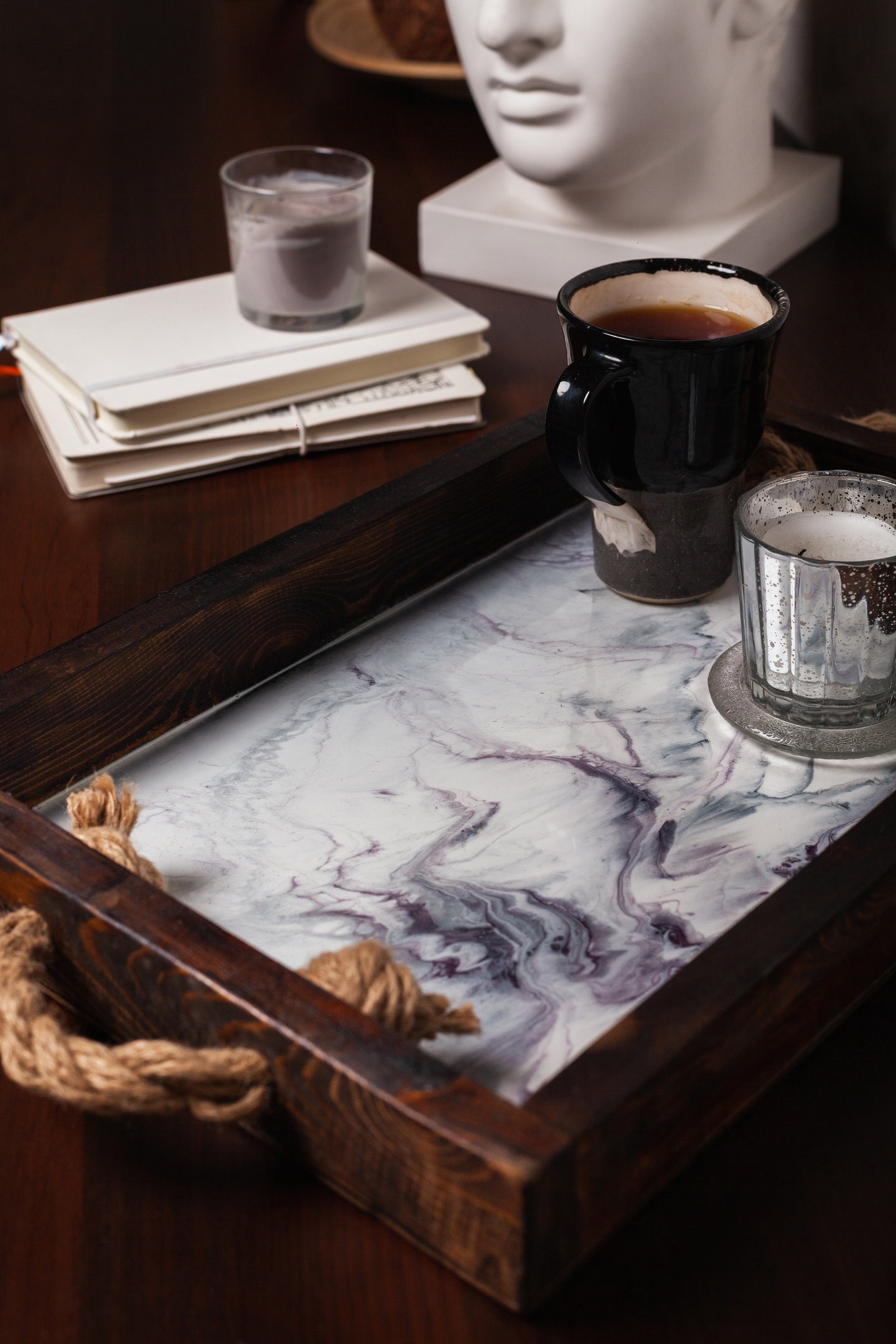 Serving tray resin art host gift Wooden coffee tray Epoxy Etsy