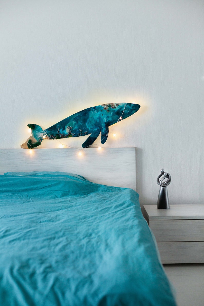 Whale art Whale moss and epoxy resin art Wooden whale Etsy