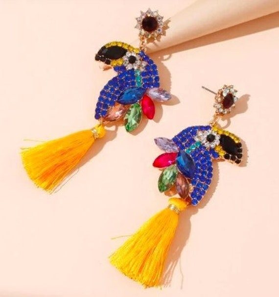Parrot Statement Earrings Tropical Earrings Beach Earrings Etsy