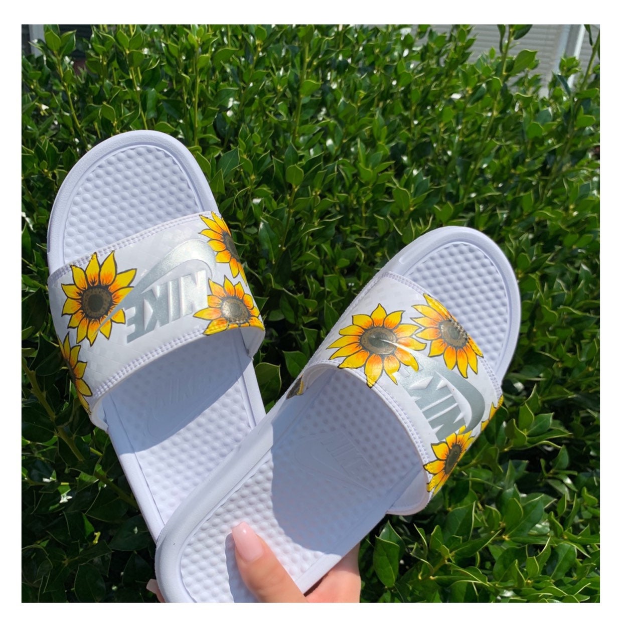 Custom Hand Painted Leather Birkenstock Sandals with Sunflowers