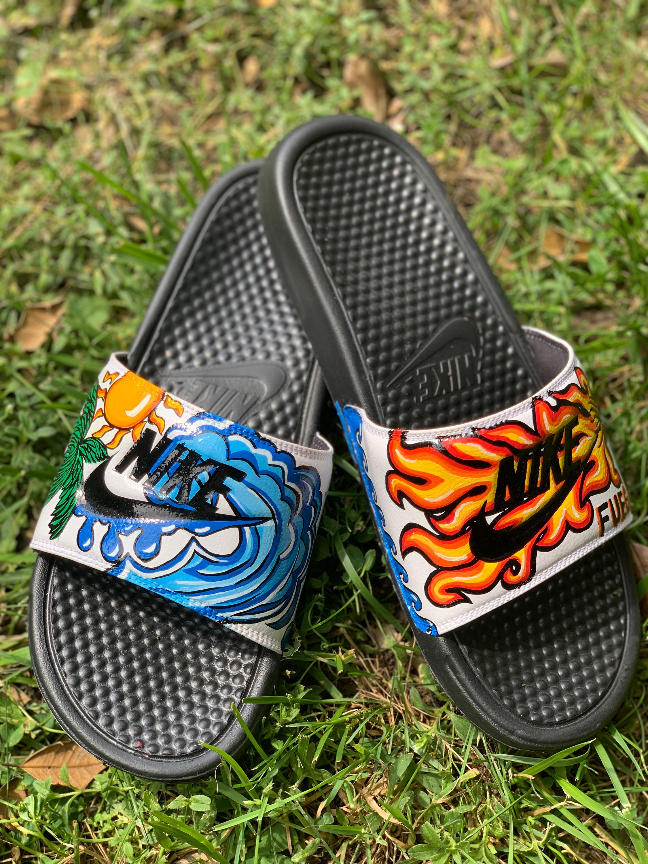 Custom Nike Slides Fire & Handpainted Graphic Shoes - Etsy