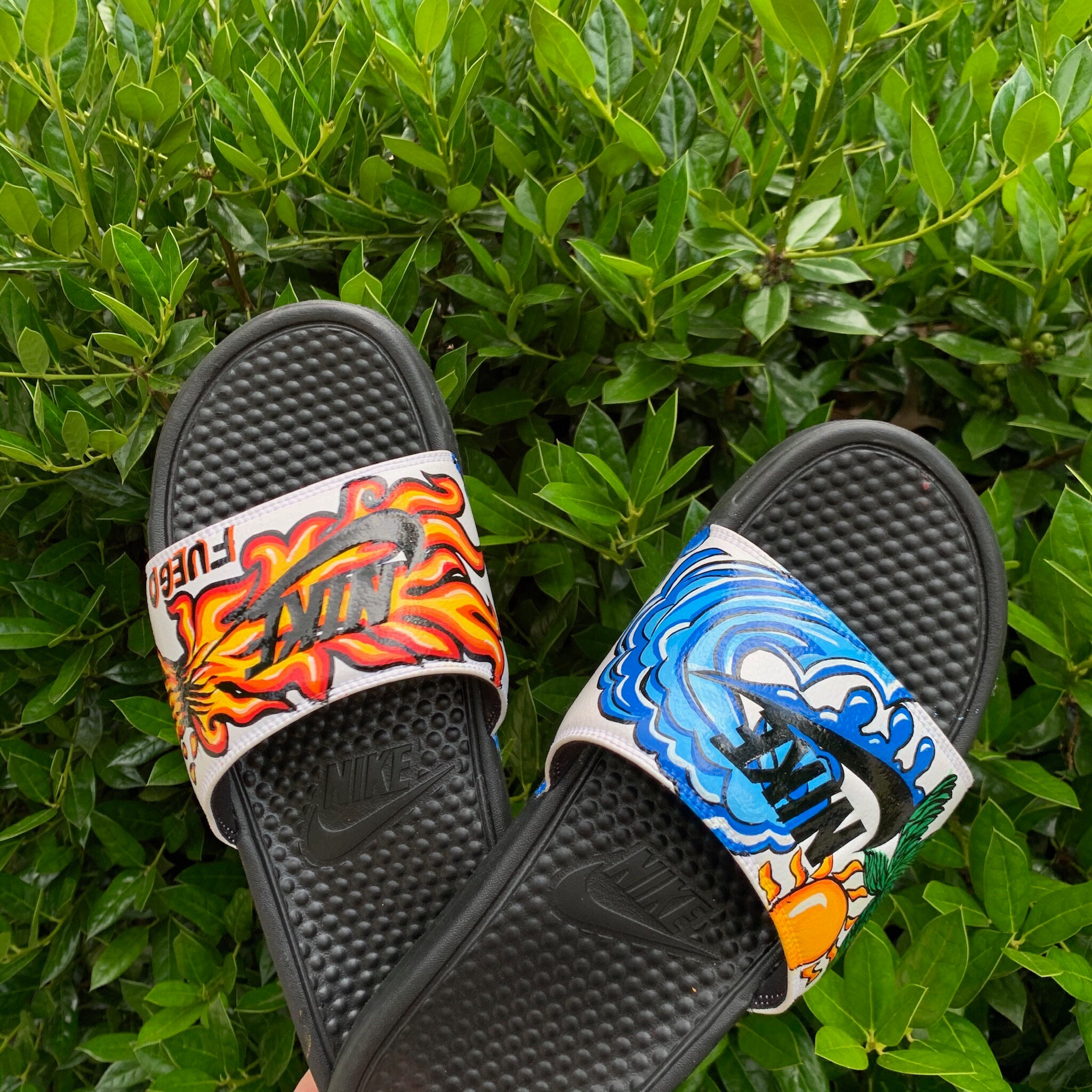 Shoes Slides Rick And Morty Nike Slides Custom Nike Slides Fire Water  Handpainted Graphic Shoes