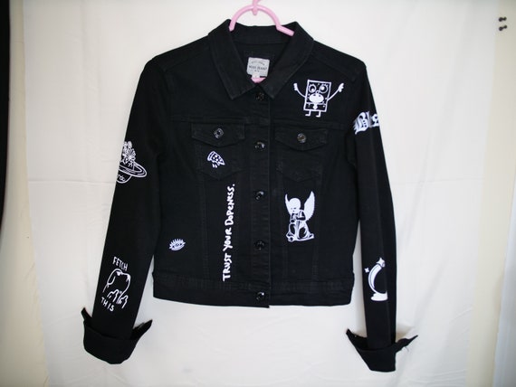 Graphic Design Black Jean Jacket Etsy Australia