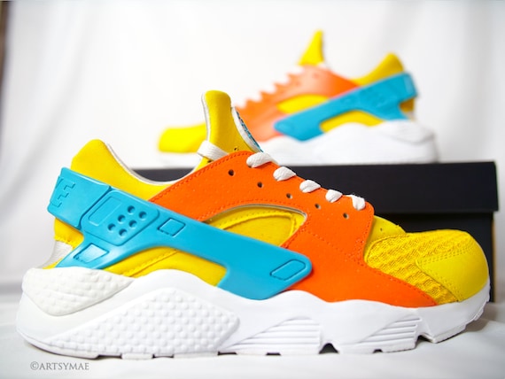 Nike Huarache Custom Painted Anime Blue Orange Yellow 