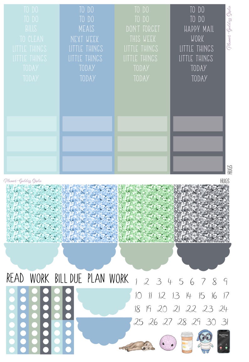 Hug Calendar Hugs Weekly Planner Stickers | Exclusive Art Printable (digital ...