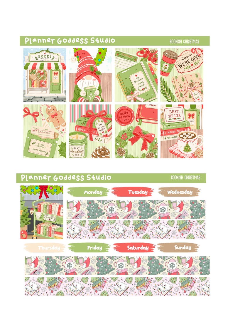 Bookish Christmas Sticker Kit | Printable Weekly Planner (instant ...
