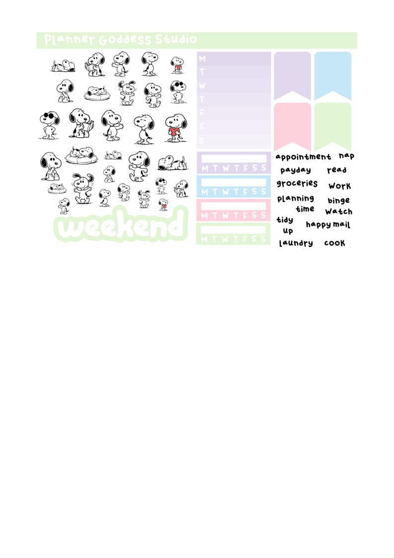 Snoopy Themed Daily Routine Snoopy Weekly Planner Stickers | Printable Cut Files (digital Download ...