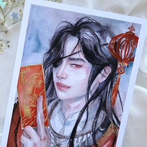 Heaven Official's Blessing TGCF Hua Cheng Watercolor Art Print/ Poster, A5, 300gsm Matte Print, Danmei, Xie Lian, Hualian, Tian Guan Ci Fu