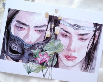 The Untamed MDZS WangXian Watercolor Art Print/Poster, Matte A5 A4, Mo Dao Zu Shi, Wei Wuxian, Lan Wangji, Xiao Zhan, Wang Yibo, Fanart