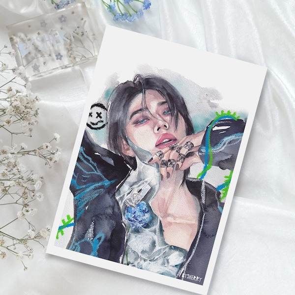 STRAY KIDS Megaverse Hyunjin Watercolor Art Print/Poster, Fanart, Matte A5, K-Pop, Gift, STAY, rock, lalalala, skz