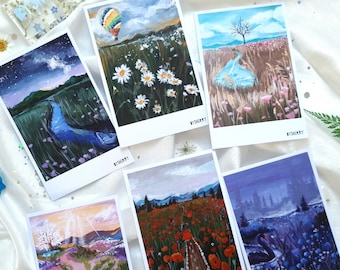 BTS Scenery Postcard Set, Fanart, photocard, Gift, Aesthetic, Gouache, Art, Black Swan, Stay Gold, Mikrokosmos, Spring Day