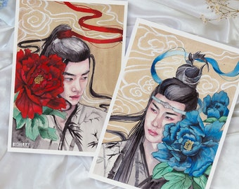 The Untamed MDZS Peony Watercolor Art Print/Poster, Matte A5 A4, Mo Dao Zu Shi, Wei Wuxian, Lan Wangji, Xiao Zhan, Wang Yibo, Fanart