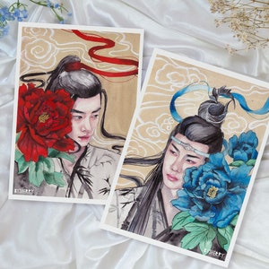 The Untamed MDZS Peony Watercolor Art Print/Poster, Matte A5 A4, Mo Dao Zu Shi, Wei Wuxian, Lan Wangji, Xiao Zhan, Wang Yibo, Fanart