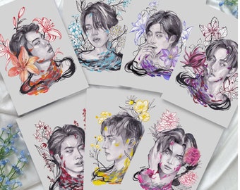 BTS Birth Flowers Series Fanart, aquarelle, impression d'art A5/A4, affiche, K-Pop, cadeau, Suga, RM, Jin, J-Hope, Jimin, V, Jungkook, ARMY