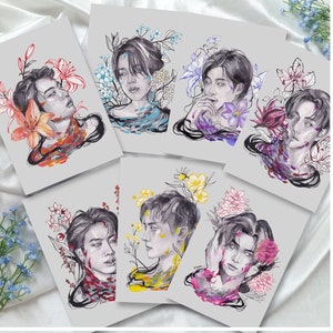 BTS Birth Flowers Series Fanart, aquarel, A5 / A4 Art Print, Poster, K-Pop, Gift, Suga, RM, Jin, J-Hope, Jimin, V, Jungkook, ARMY