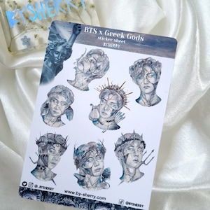 BTS x Greek Gods A6 Sticker Sheet, Tous les 7 membres, OT7 Aquarelle Art, Autocollants, Cadeau, ARMÉE, Zeus, Apollon, Hadès, Poséidon, Eros, Morpheus