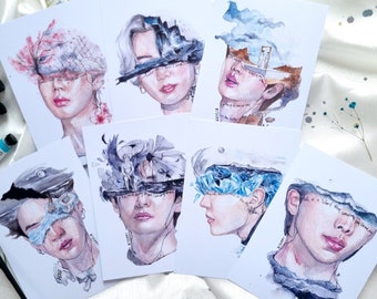 BTS Watercolor Art A5 /A6 Print, Poster, Namjoon, Jungkook, Jin, RM, Jimin, Suga, Yoongi, Taehyung, J-Hope, Painting,K-Pop, Gift, ARMY