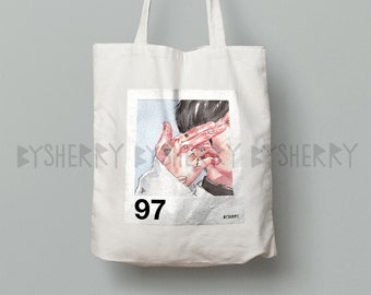 BTS Tote Bag, Canvas Bag, 100% Organic Cotton, Watercolor Art, Aesthetic, K-Pop, Gift, Jimin, Jungkook, RM, V, Suga, J-Hope, Jin, Kpop, Eco