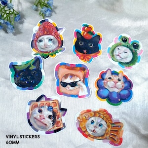 PRIDE LGBTQ+ Cats in Hats vinyl holografische waterdichte stickers, schattig, queer, biseksueel, panseksueel, lesbisch, transgender, aseksueel, niet-binair