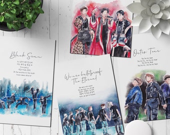 BTS Lyrics Postcard Set, A6, Fanart, Black Swan, Ugh!, We are bulletproof The Eternal, Tear, Rapline, Photocard, Gift, Aesthetic