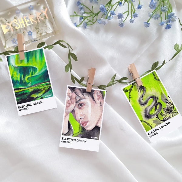 Set of 3 STRAY KIDS "GREEN" Aesthetic Photocard Art Prints, Fanart, Gift, Aesthetic, Bangchan, Stay, Felix, Hyunjin, Han, skz