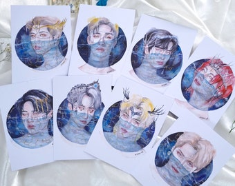 STRAY KIDS Watercolor Art A5 /A6 Print, Poster, Han, Bangchan, Hyunjin, Seungmin, Felix, Lee know, Changbin, I.N, K-Pop, Gift, STAY