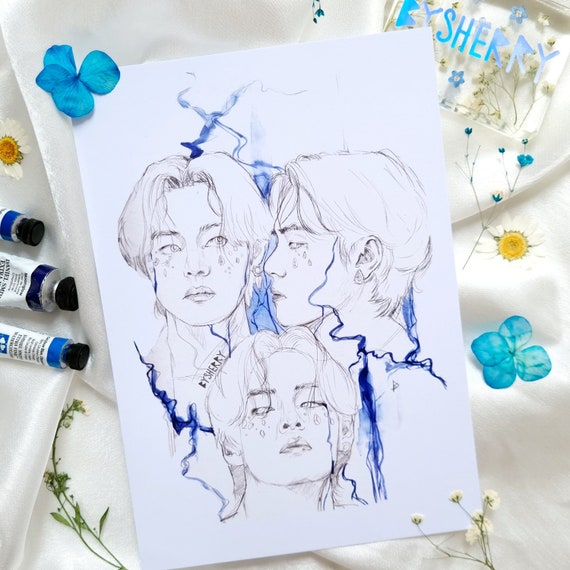 BTS Taehyung Watercolor Art A5 Print/poster V Kim Taehyung - Etsy UK